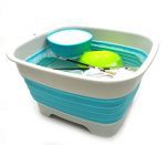 SAMMART 9.1L (2.4Gallon) Collapsible Dishpan with Draining Plug - Foldable Washing Basin - Portable Dish Washing Tub - Space Saving Kitchen Storage Tray (1, Grey/Brigt Blue)