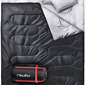Ohuhu Double Sleeping Bag with 2 Pillows, Waterproof Lightweight 2 Person Adults Sleeping Bag for Camping, Backpacking, Hiking, Bonus Carrying Bag, Black