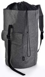 Backpack Camping Laundry Bag - Padded Adjustable Comfort Shoulder Straps, Front Pocket, Back Zippered Pocket, Drawstring Closure. Great for Laundry, Camping, Hiking, Travel or Sports Duffel Bag.