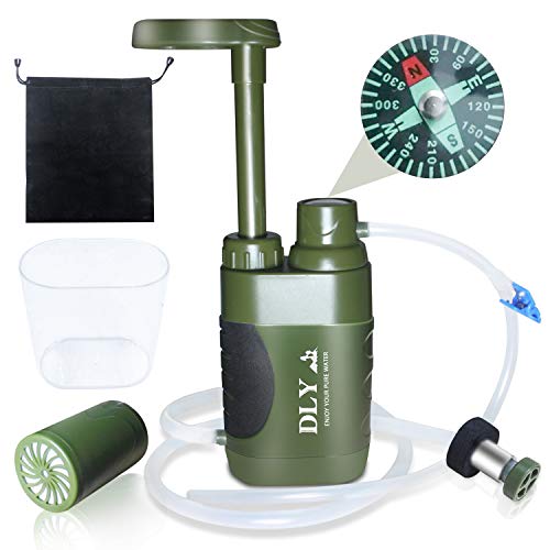 DLY Portable Water Filter Outdoor Water Purifier Camping - 0.01 Micron Emergency Backpacking Water Filter for Hiking with 4-Stage Filter Pump