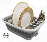 SAMMART Collapsible Dish Drainer with Drainer Board - Foldable Drying Rack Set - Portable Dinnerware Organizer - Space Saving Kitchen Storage Tray (1, Grey)