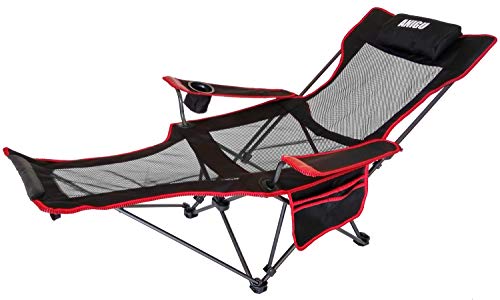 Anigu Mesh Lounge Reclining Folding Camp Chair with Footrest (Black)