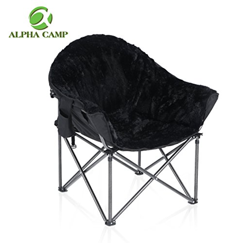 ALPHA CAMP Plush Moon Saucer Chair with Carry Bag - Supports 350 LBS, Black