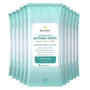 Ultra-Thick Rinse Free Bathing Wipes (12 pack) | 120 Extra Large and Thick Adult Wash Cloths Requiring No Rinse - Latex, Lanolin, and Alcohol Free - 12 Packs of 10 Cleansing Body Bath Wipes