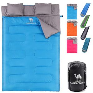 CAMEL CROWN Double Sleeping Bag for Backpacking, Camping, Hiking 2 Person Waterproof Lightweight Sleeping Bag for Truck, Tent, Or Sleeping Pad