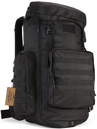 ArcEnCiel Hiking Daypacks 70-85L Tactical Travel Backpack MOLLE Rucksack Large Capacity Outdoor Bag for Travelling Trekking Camping Hunting - Rain Cover Included (Black)
