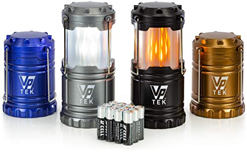 VP TEK Dual Function Collapsible LED Camping Lanterns with Flickering Flame Light and Bright LED Light (Pack of 4) (Black, Metallic Copper, Cobalt Blue & Metallic Silver)
