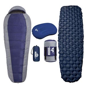 Outdoorsman Lab Mummy Sleeping Bag, Sleeping Pad and Pillow Bundle for Adults and Kids - Compact, Lightweight and Portable Camping Mattress and Pad - Hiking and Backpacking Gear Includes Compression Sack.