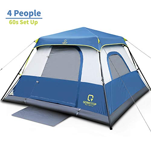 OT QOMOTOP Tents, 4 Person 60 Seconds Set Up Camping Tent, Waterproof Pop Up Tent with Top Rainfly, Instant Cabin Tent, Advanced Venting Design, Provide Gate Mat