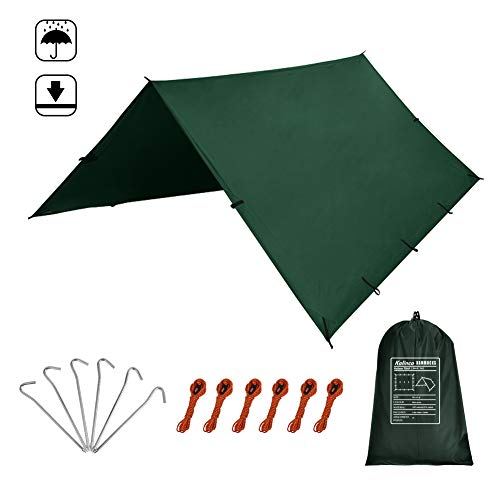 KALINCO 10X15FT tarp Tent,Picnic mat tarp Tent Days Exchange Service Warranty, pu Waterproof Camping tarp Tent rain Fly Picnic mat Survival shelter Sunshade （Green）