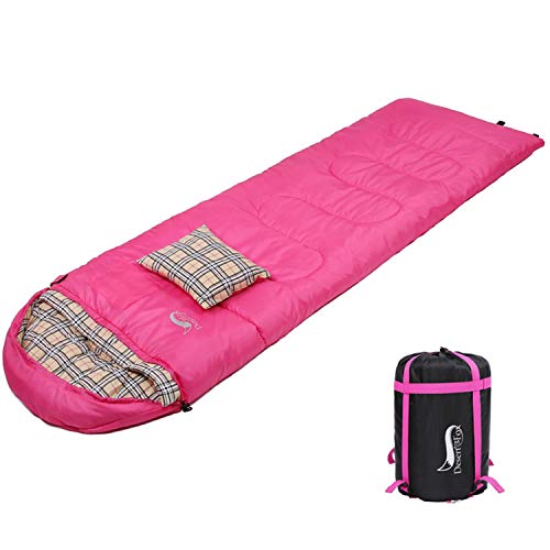 DESERT and FOX Cotton Flannel Sleeping Bags Attach Pillow, 4 Season Warm and Cold Weather Envelope Compression Sack, Lightweight and Portable Sleeping Bag for Outdoor Camping, Hiking, Traveling
