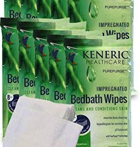 No Rinse Bathing Wipes, 10 Pack - 80 Cleansing Cloths Removes Sweat, Odor for Camping, Sports, Travel - Vitamin E and Aloe Vera - Microwaveable, Hypoallergenic, Scented, Disposable, Resealable