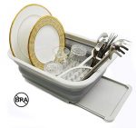 SAMMART Collapsible Dish Drainer with Drainer Board - Foldable Drying Rack Set - Portable Dinnerware Organizer - Space Saving Kitchen Storage Tray (1, Grey)