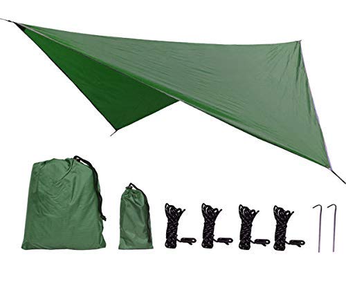Camping Tent Tarp Shelter, Egoera 3.6m x 2.9m Large Hammock, Lightweight Tarpaulin Anti UV, Hammock Rain Fly Waterproof with 2 Aluminium Stakes, 4 Ropes and Carrying Bag for Outdoor Picnic (Camel) …