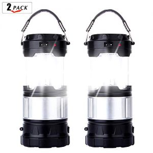 2 Pack Outdoor Camping Lamp, Portable Outdoor Rechargeable Solar LED Camping Light Lantern Handheld Flashlights with USB Charger, Perfect Hiking Fishing Emergency Lights - (2 Pack-Black)