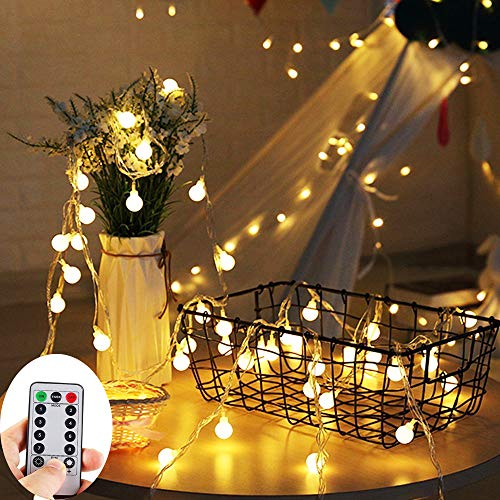 ZOUTOG Battery Operated String Lights, 33ft/10m 100 LED Bulb Warm White Globe String Lights with Remote Controller, Decorative Timer Fairy Light for Christmas/Wedding/Party Indoor and Outdoor