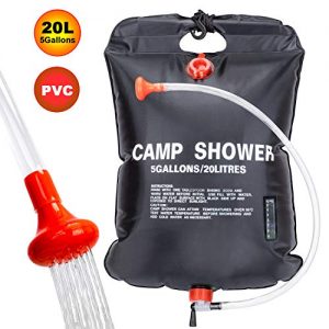 FeChiX Portable Shower Bag for Camp Shower 20L/5 Gallons Solar Shower Camping Shower Bag with Removable Hose and On-Off Switchable Shower Head for Outdoor Camping Traveling