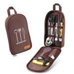 Delicacy 10 PCs Camping Kitchen Utensil Set, Camp Cookware Utensils Organizer Travel Kit with Water Resistant Case, Cutting Board, Rice Paddle, Tongs, Scissors,Ladle,Spatula, Knife, Bottle Opener