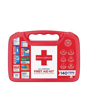 Johnson and Johnson All-Purpose First Aid Kit, Portable Compact First Aid Set for Minor Cuts, Scrapes, Sprains & Burns, Ideal for Home, Car, Travel and Outdoor Emergencies, 140 pieces