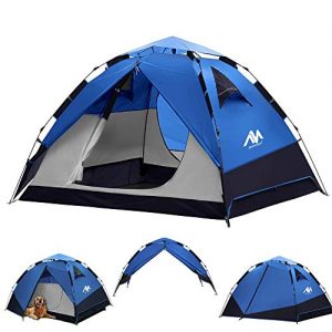 Pop Up Tents for Camping 3-4 Person Automatic Setup - AYAMAYA [2 in 1 Design] Double Layer Waterproof Instant Popup Tent - [2 Doors] Quick Easy Set Up Family Camping Tent Survival Emergency Shelter