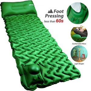 POPCHOSE Camping Sleeping Pad with Air Pillow Compact Ultralight Inflatable Camping Mat Built in Pump, Extra Thickness Durable Waterproof Air Tent Mat for Backpacking, Hiking, Road Trip (Green)