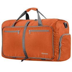 Gonex 80L Packable Travel Duffle Bag Foldable Duffel Bags for Luggage Gym Sports Camping Travelling Cycling Storage Shopping Water & Tear Resistant Orange