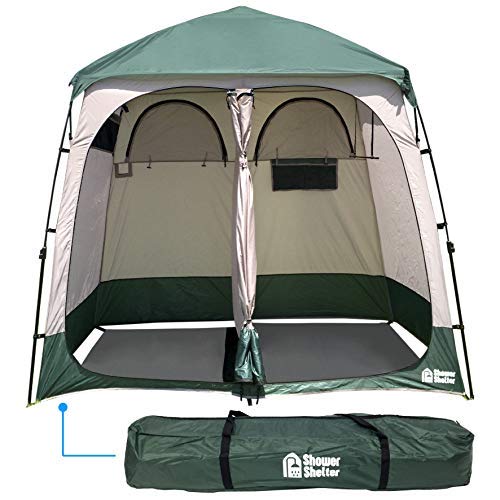 EasyGo Product EGP-TENT-016 Shower Shelter – Giant Portable Outdoor Pop UP Camping Shower Tent Enclosure – Changing Room – 2 Rooms – Instant Tent – 7.5' Tall x 4' Deep x 7.5' Wide, Green