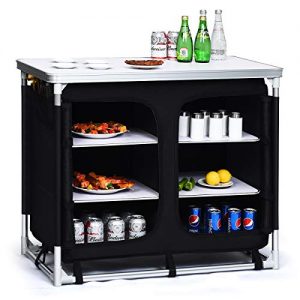 Giantex Camping Cook Table Kitchen Station with Storage Organizer and Carrying Bag, for BBQ Party Picnics Backyards and Tailgating, Portable Outdoor Aluminum Cooking BBQ Table