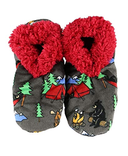Lazy One Fuzzy Feet Slippers for Women, Happy Camper, Bear, Moose, Camping, Non-Skid