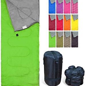 Lightweight Green Sleeping Bag by RevalCamp. Indoor and Outdoor use. Great for Kids, Teens and Adults. Ultra Light and Compact Bags are Perfect for Hiking, Backpacking, Camping and Travel