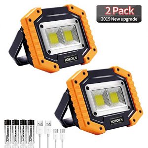 LED Work Light, 2 Pack HOKOILN 2 COB 30W 1500LM Rechargeable Work Light, LED Portable Waterproof LED Flood Lights for Outdoor Camping Hiking Emergency Car Repairing and Job Site Lighting
