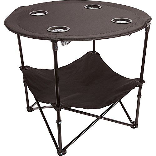 Preferred Nation Folding Table, Polyester with Metal Frame, 4 Mesh Cup Holders, Compact, Convenient Carry Case Included - Black
