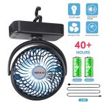 REENUO 5000mAh Camping Fan with LED Lights, 40 Hours Max Working Time Tent Fan with Hanging Hook, Rechargeable Battery Operated Desk Fan for Home and Office