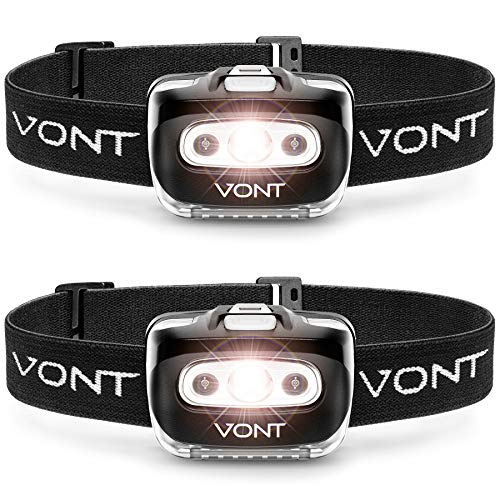 Vont 'Spark' LED Headlamp Flashlight (2 PACK) Super Bright Head Lamp Suitable for Running, Camping, Hiking, Climbing, Fishing, Hunting, Jogging, Headlight Includes Red Light,Headlamps for Adults, Kids