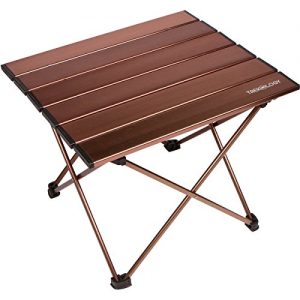 Trekology Portable Camping Side Tables Aluminum Table Top: Hard-Topped Folding Table in a Bag Picnic, Camp, Beach, Boat, Useful Dining and Cooking Burner, Easy to Clean (Brown, Large)