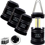 Gold Armour 4 Pack Portable LED Camping Lantern Flashlight with Magnetic Base - Emits 500 Lumens - Survival Kit Gear for Emergency, Hurricane, Power Outage with 12 aa Batteries (Black)