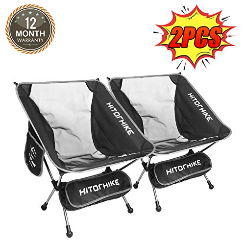 Hitorhike Camping Chair Breathable Mesh Construction 2 Side Pockets Aluminum Frame Camp Chair with Carry Bag Compact and Lightweight Folding Chair for Backpacking and Camping (Black Two Pcs)