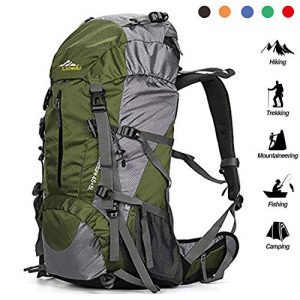 Loowoko Hiking Backpack 50L Travel Camping Backpack with Rain Cover for Outdoor (Green)