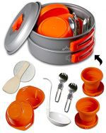 Gear4U: Best BPA-FREE Camping Cookware Set - Mess Kit - 13 Pieces including Free Bonus - Non-Stick Anodized Aluminum - Complete Lightweight Folding Kit for Camping Hiking and Backpacking Outdoor Cooking