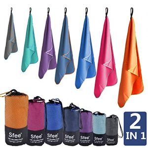 Sfee Microfiber Sport Travel Towel Set-60"x30"+24"x15"-Quick Dry Absorbent Compact Lightweight Soft Beach Yoga Bath Hand Gym Towels-Fit for Outdoors Fitness Hiking Camping+Carabiner(L Purple)