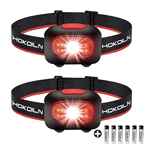 HOKOILN LED Headlamp Flashlight [2PACK] - Running, Camping and Outdoor Headlamps - 5 Modes Adjustable Head Lamp with Red COB Safety Light for Adults and Kids, 6 x AAA Alkaline Batteries (Included)