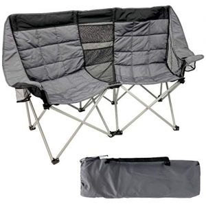 EasyGo Product Camping Chair Folds Easily and Padded, Fits 2 People, Black Grey