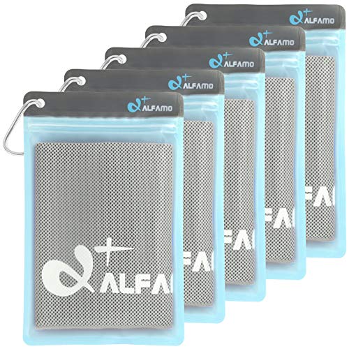 Alfamo Cool Towels for Neck 5 Pack (Gray, S), Cold Towel, Microfiber Towel, Cooling Bandanas Soft Breathable Chilly Towel for Yoga Sport Gym Fitness Running Workout Camping and More Activities