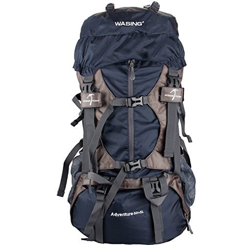 WASING 55L Internal Frame Backpack for Outdoor Hiking Travel Climbing Camping Mountaineering with Rain Cover WS-55Lpack-darkblue