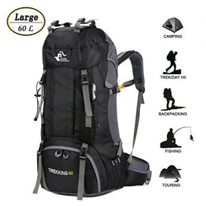 60L Waterproof Ultra Lightweight Hiking Backpack with Rain Cover,Outdoor Sport Daypack Travel Bag for Climbing Camping touring (Black)
