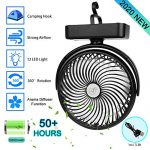 Portable Battery Camping Fan with LED Lantern - Rechargeable 5000mAh Battery Operated USB Desk Fan Kit with Hanging Hook for Tent Car RV Hurricane Emergency Outages Office