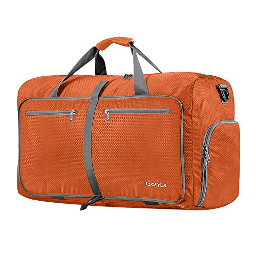 Gonex 60L Packable Travel Duffle Bag Foldable Duffel Bags for Luggage Gym Sports Camping Travelling Cycling Storage Shopping Water and Tear Resistant Orange