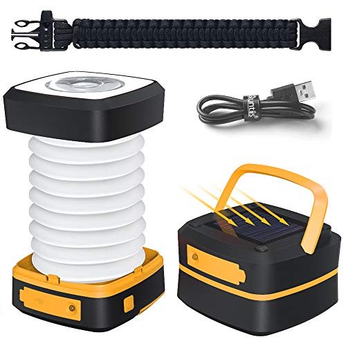 Quntis LED Camping Lantern, Bright Portable Survival Lanterns, Solar Flashlight Mini Torch Night Light for Hiking Tent Garden Patio Emergencies,Rechargeable Outdoor Lanterns,Collapsible,Waterproof