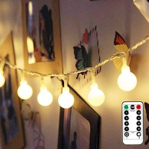 LE Globe String Lights, Battery Powered, Ball String Lights with Remote, Timer and 8 Modes, 16.4ft 50 LED, Indoor Outdoor Decorative Fairy Lights for Bedroom, Patio, Christmas and More (Warm White)