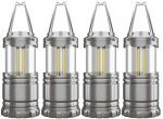 4 Pack COB Camping Lantern, Portable High Lumen Outdoor Camping Flashlight Torch Light, Bright Survival Equipment Gear Kit for Emergency, Hiking, Tent, Backpacking, Outages, Hurricanes, Storms (Grey)